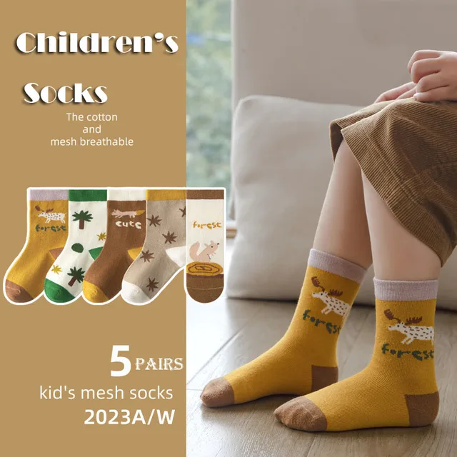 5 Pairs Children Socks Boys Crew Socks Autumn Winter Cotton Socks Cartoon Cars Pattern Baby Infant Socks