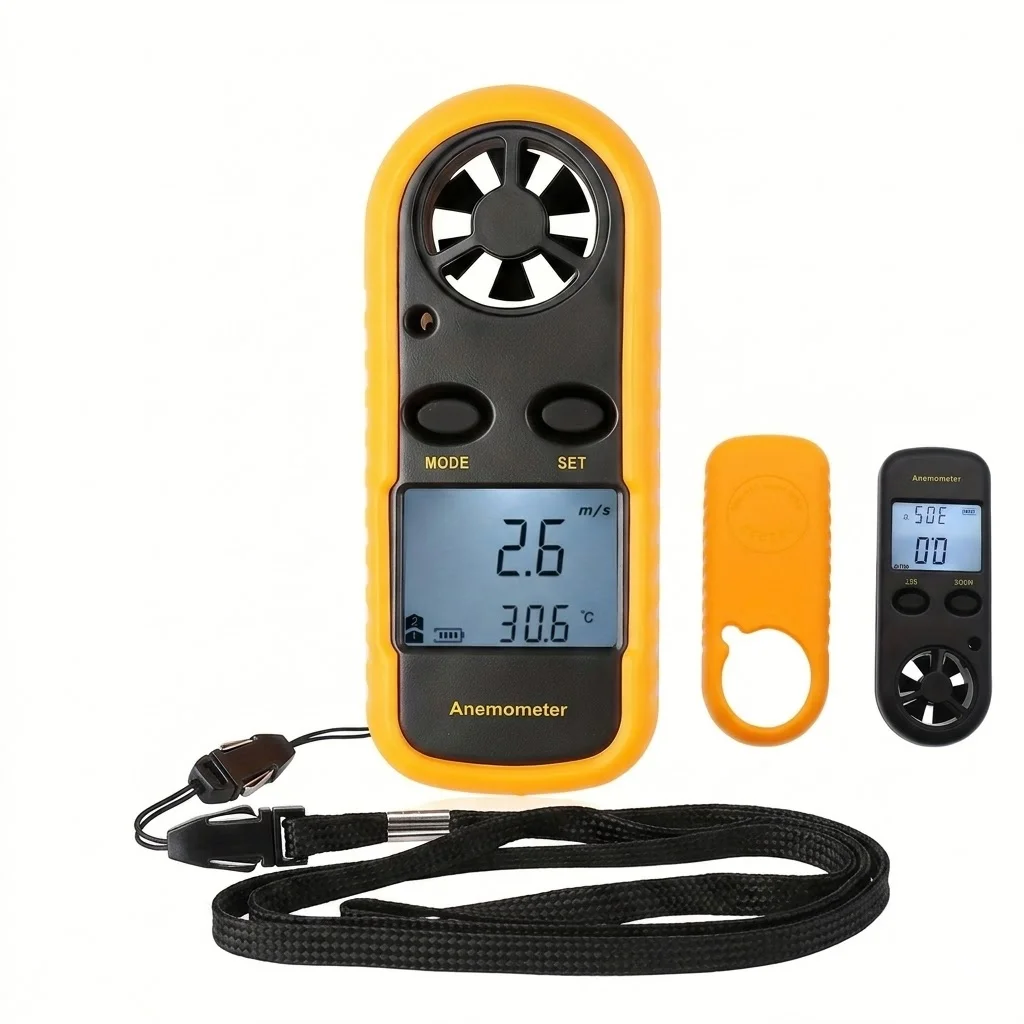 미니 풍속계 디지털 풍속계 0-30m/s 풍속 풍량 -10 ° C 45 ° LCD 백라이트 끈이 있는 C 온도 측정기