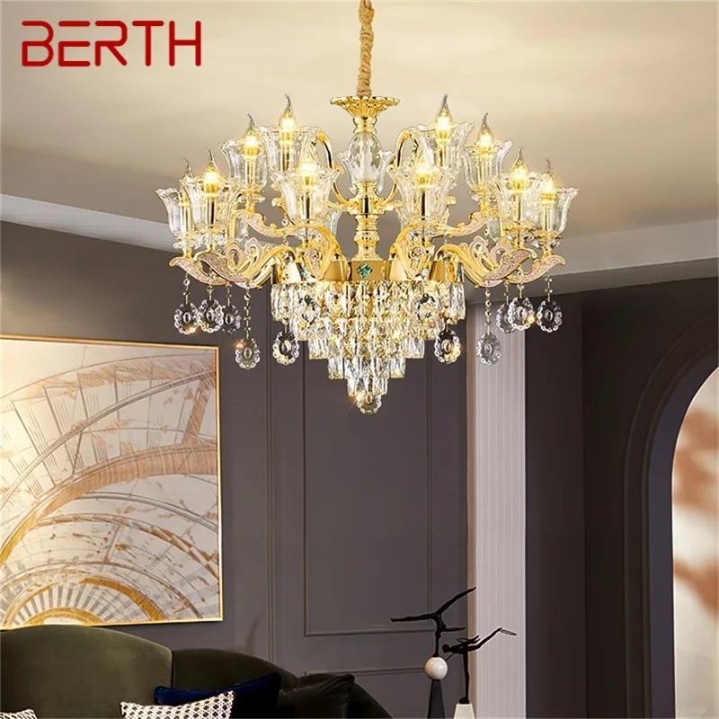 

BERTH Modern Chandelier Gold Luxury Crystal LED Candle Pendant Lamp for Decor Home Living Room Bedroom Hotel Fixtures