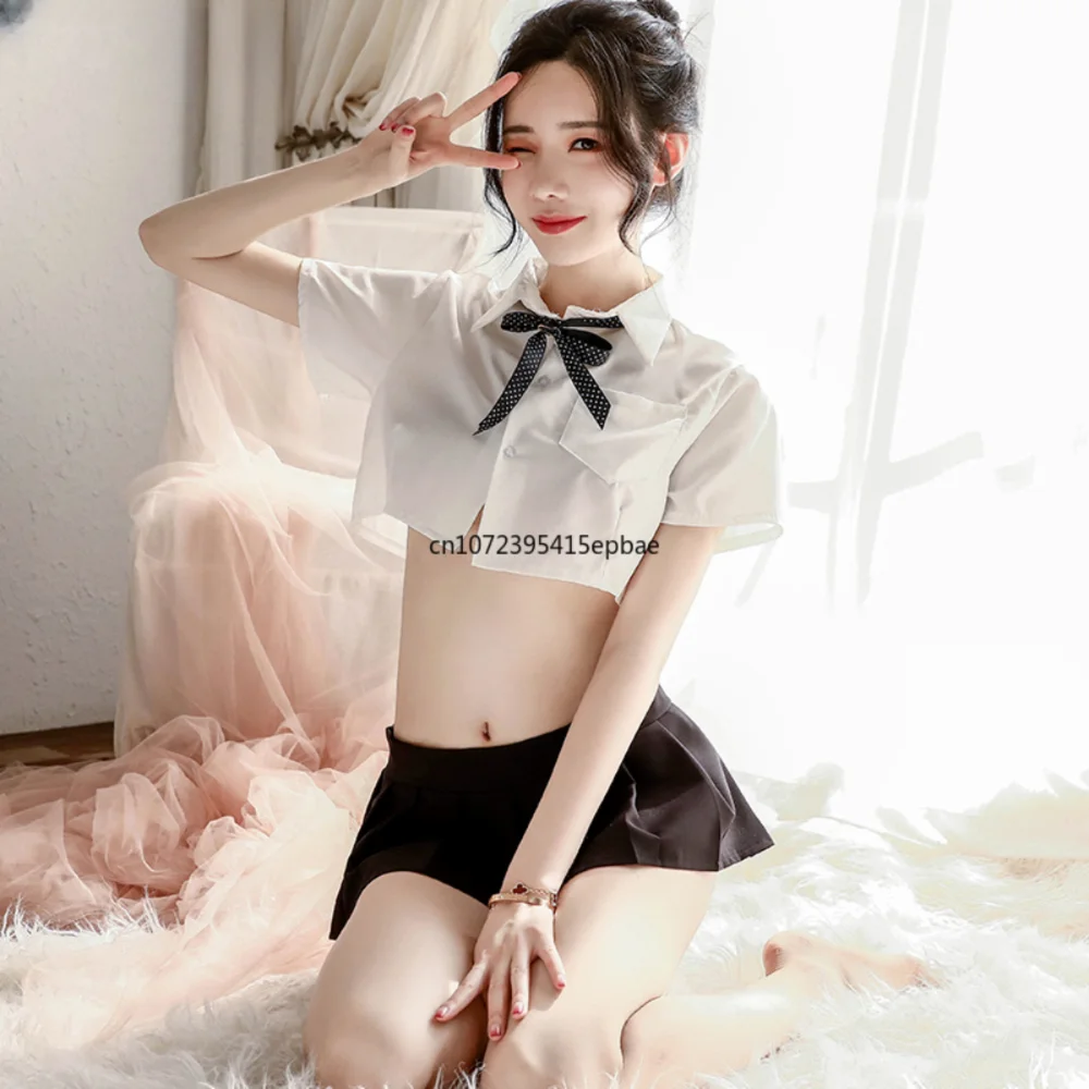 

Erotic Underwear Sexy Perspective Student Clothes White Shirt Collar Rope Bow Uniform Temptation British Plaid Pleated Skirt 10$