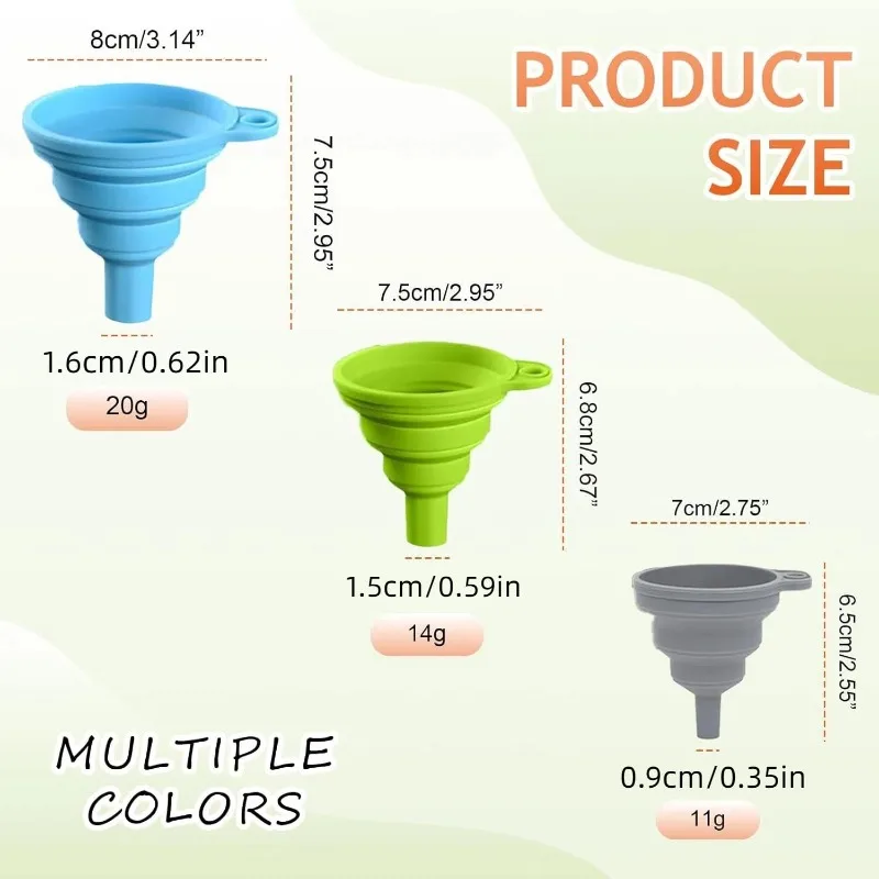 2025 New Silicone Collapsible Kitchen Funnel Set (3PC) - Food Grade Liquid Transfer Funnels for Bottles, Oil, Cooking Gadgets