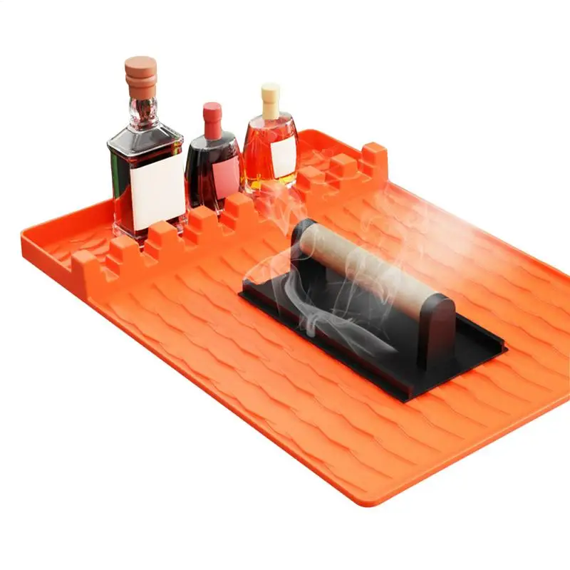 Silicone Griddle Tools Mat Silicone Heat-Resistant Spatula Mat With Drip Pad Reusable Grilling BBQ Utensils For Kitchen Cooking