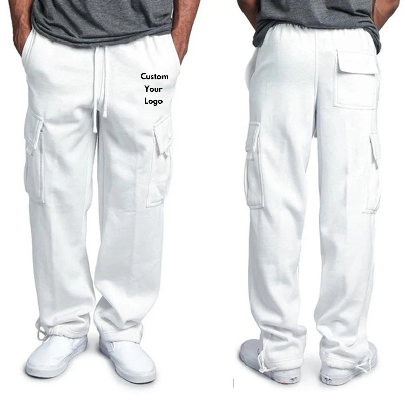 Customized Men Cargo Jogger Pants Autumn Hip Hop Street Wear Personalized Loose Trousers Multi Pocket Solid Color Long Pants