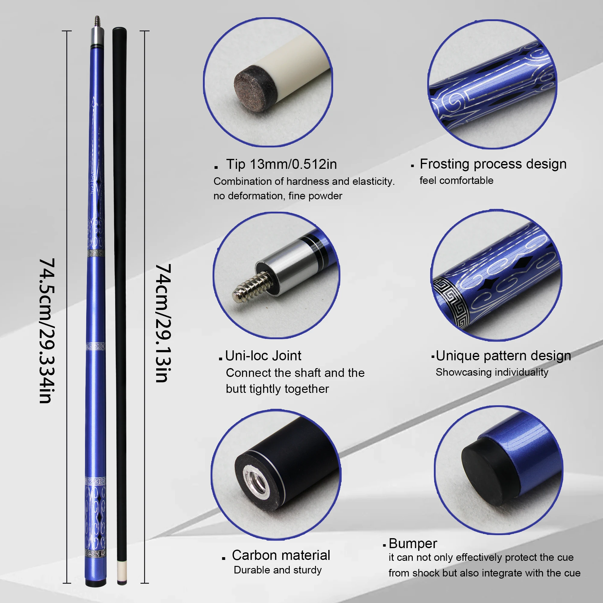 Professional High-Quality 1/2 Style Fiberglass Pool Cue-13mm Tip,Multi-Layer Tip Design for Precision Ball Control