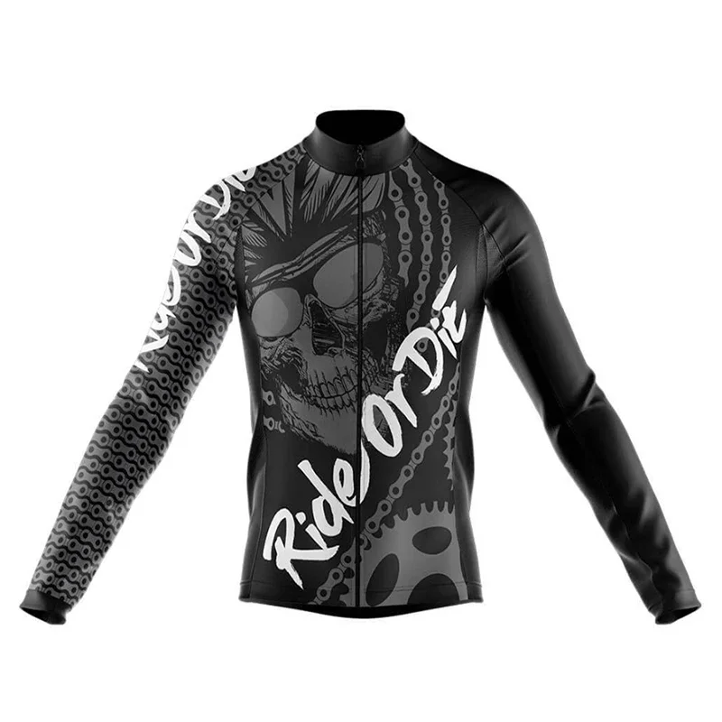 thumbnail image 1 of Maillot de ciclismo con estampado de calaveras para hombre, ropa de ciclismo de manga larga, uniforme de bicicleta de montaña, verano 2023, 1 of 5