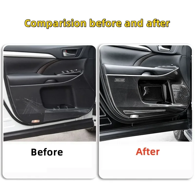 For Toyota Highlander 2015- Car Door Anti Kick Pad ABS Carbon Fiber Car Door Side Edge Protector Anti-dirty Sticker