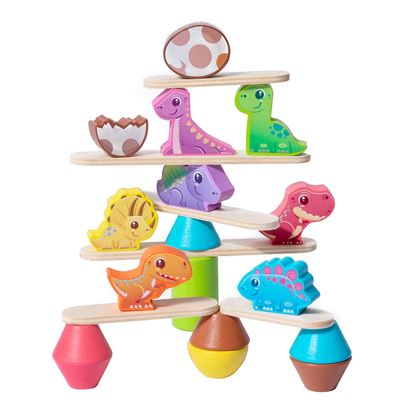Children's 3D three-dimensional wooden building blocks, dinosaur balance stacking blocks, children's educational toys, holiday g