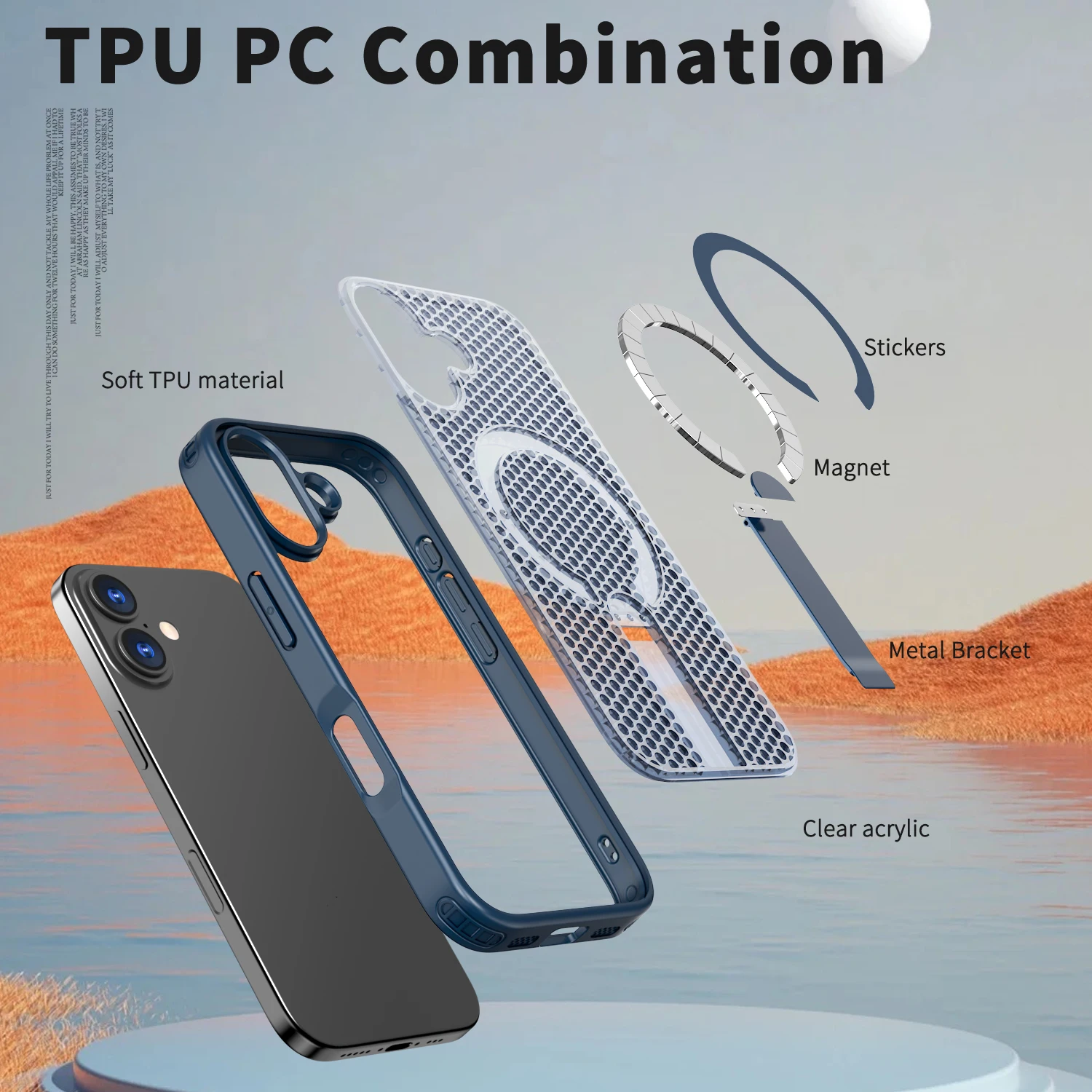 Breathable Mesh Magnetic Heat Dissipation Phone Case with Foldable Bracket