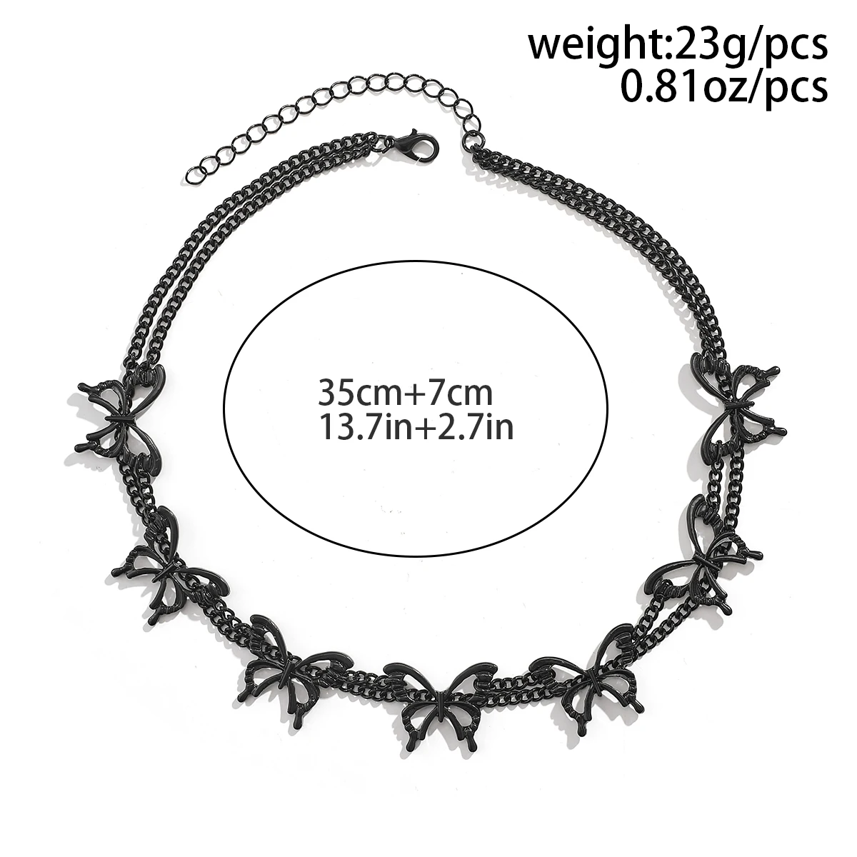 IngeSight.Z 여성용 다크 펑크 블랙 더블 레이어 할로우 나비 목걸이, 빈티지 쿠바 링크 체인 초커 목걸이