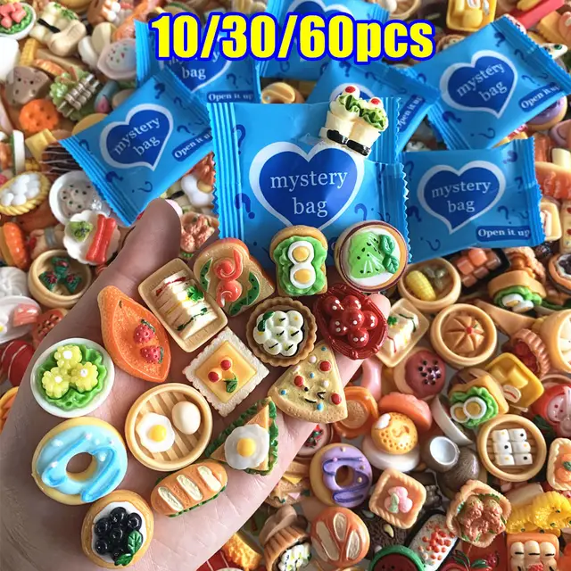 10/30/60pcs Blind Bags Mixed Styles Tiny Food Miniature Simulated Mini Food Miniature Mystery Bags for Dollhouse Decor, Gifts 1