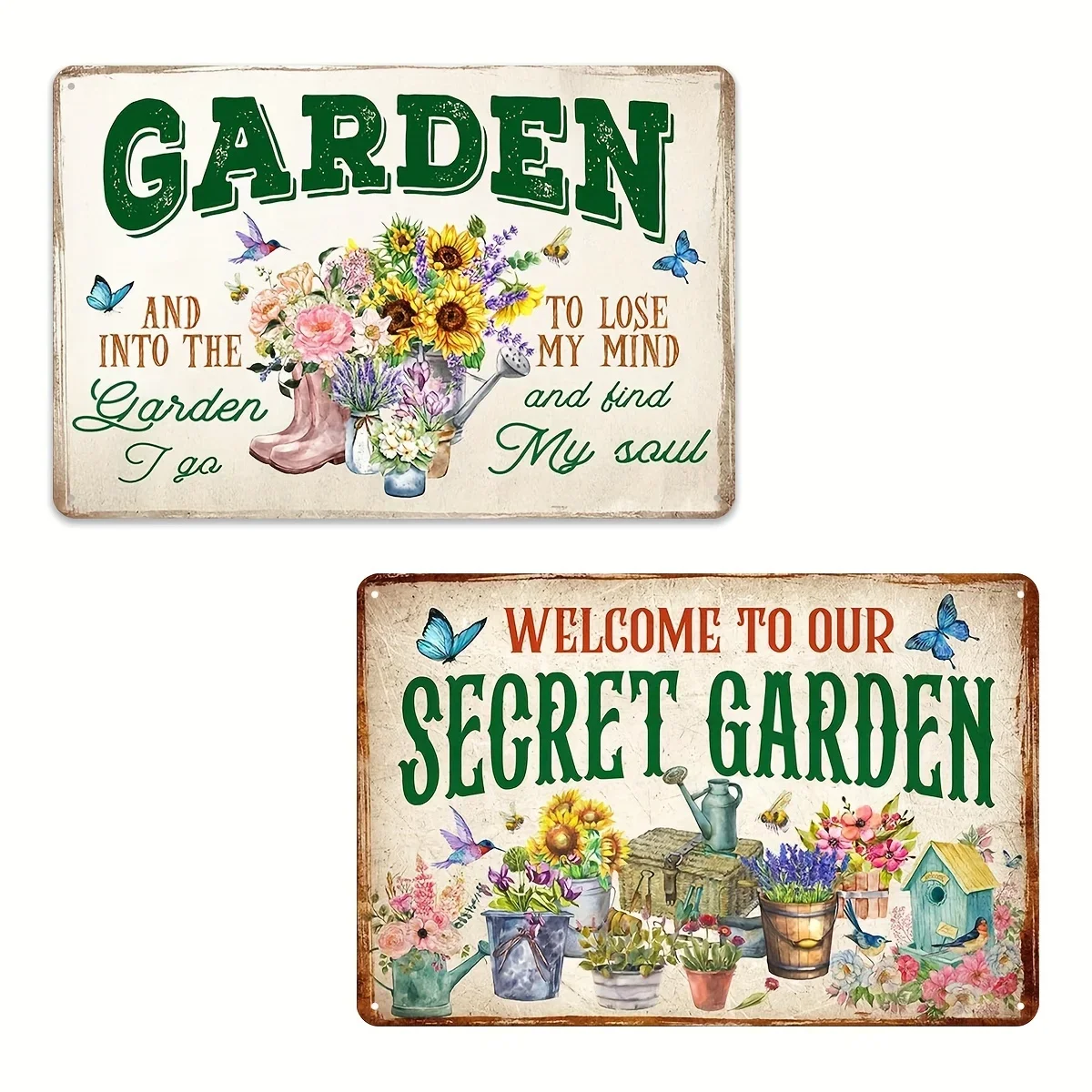 

Vintage Garden Sign Metal Posters,And Into The Garden Outdoor Decor, Flowers Garden Plaque for Potting Shed Housewarming Gifts
