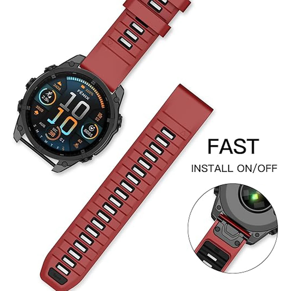 Enhanced Silicone Watch Band Bracelet - QuickFit 26mm/22mm for Garmin Fenix and MARQ Series