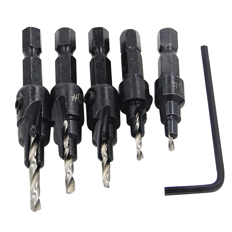 5pc Hexagon screw carpenter's hole opener countersink drill taper drill drilling reaming hardware tool set image 5