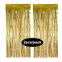 Glamorous Multi-Color Foil Fringe Curtain Set for Party Backdrop Decorations (Gold)