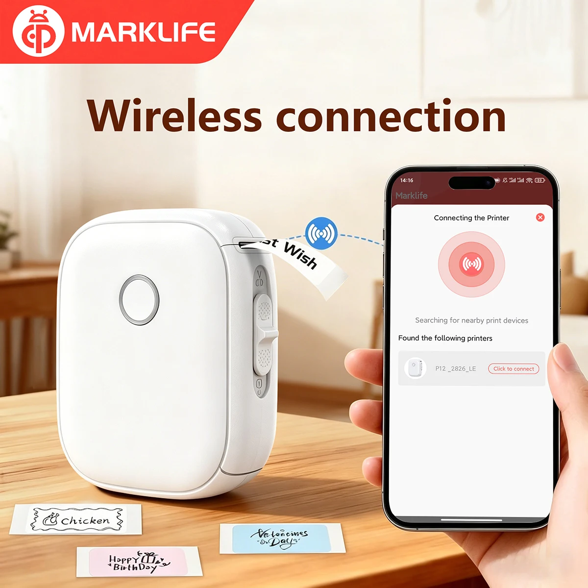 Marklife 열전사 라벨 프린터 P12 가정용 사무실 주방용 휴대용 블루투스 프린터 메이커 가격/선물/DIY 창의적 작업용 태그 인쇄