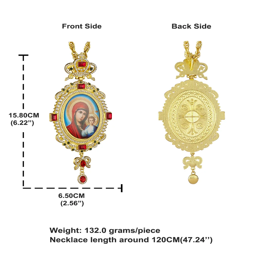 Diyalo Mode Elliptischer Brustanhänger Halskette mit Roten Strasssteinen 120cm Kette Christliche Kirchenbedarf – Detail 7