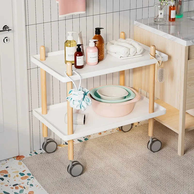 Storage Rack Small Cart Mobile Sofa Bedside Table Tea Table Bedside Minimalist Mini Solid Wood Edge Corner