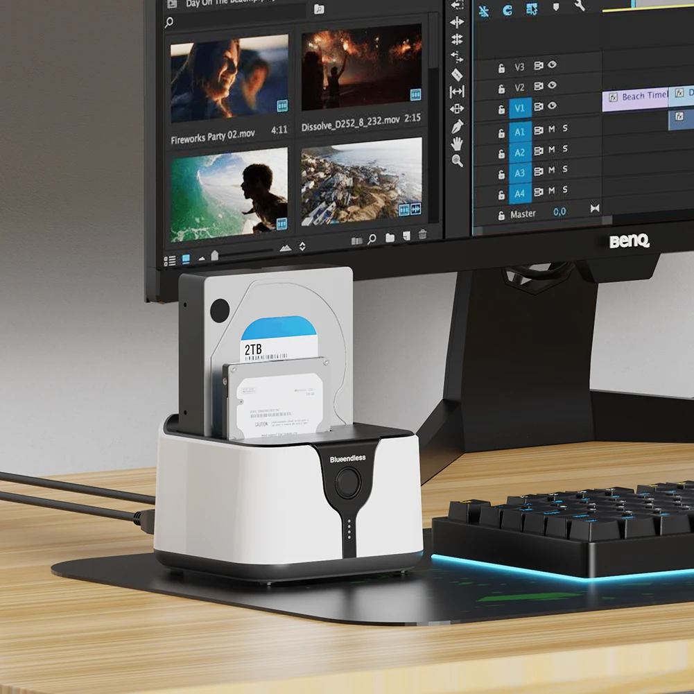 USB 3.0 SATA 듀얼 베이 외장 하드 드라이브 도킹 스테이션, 오프라인 복제 지원 하드 드라이브 스테이션 (12V 3A 전원 어댑터 포함)