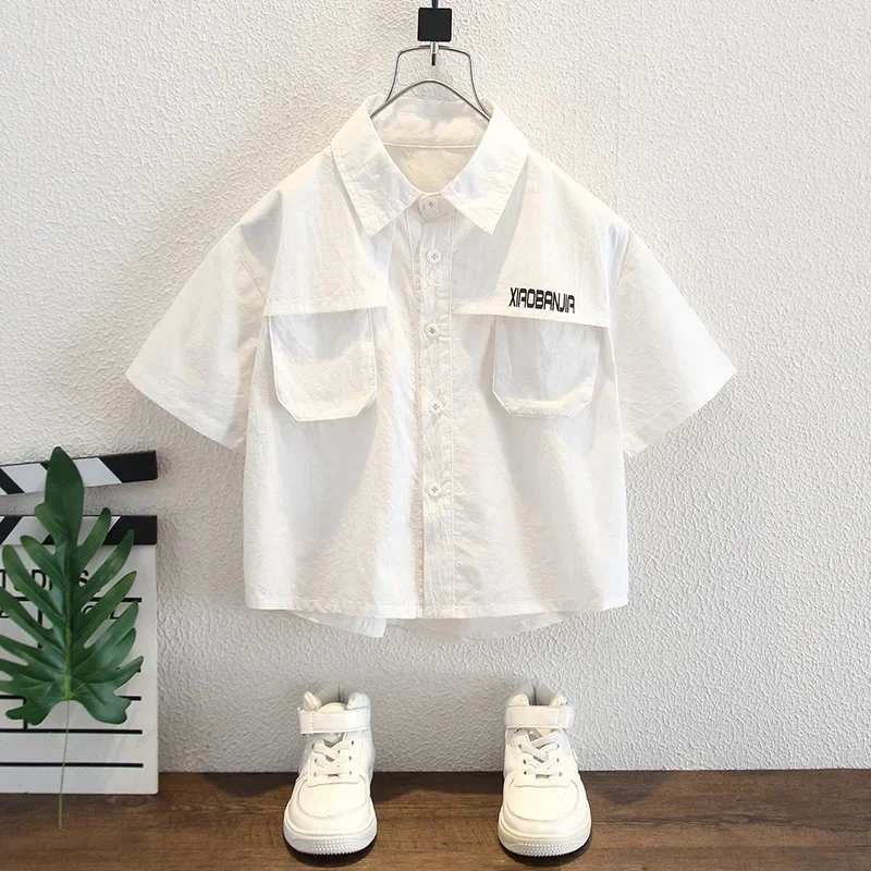 Cool Boys Summer Shirt Handsome Short Sleeve Children's Fashionable Top Street Style Little Boy Trendy Clothing AE Stock