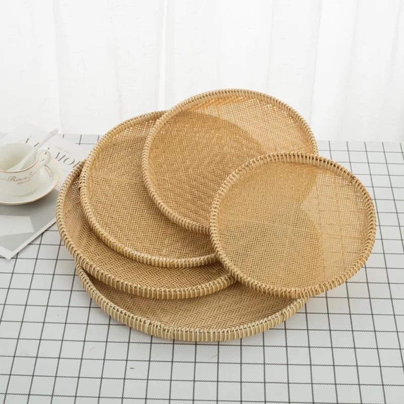 Hand-Woven Round Bamboo Sieve, Hand-painted Bamboo Raft, Dustpan, DIY Decorative Fruit Bread Basket, Kitchen Storage Tray 3