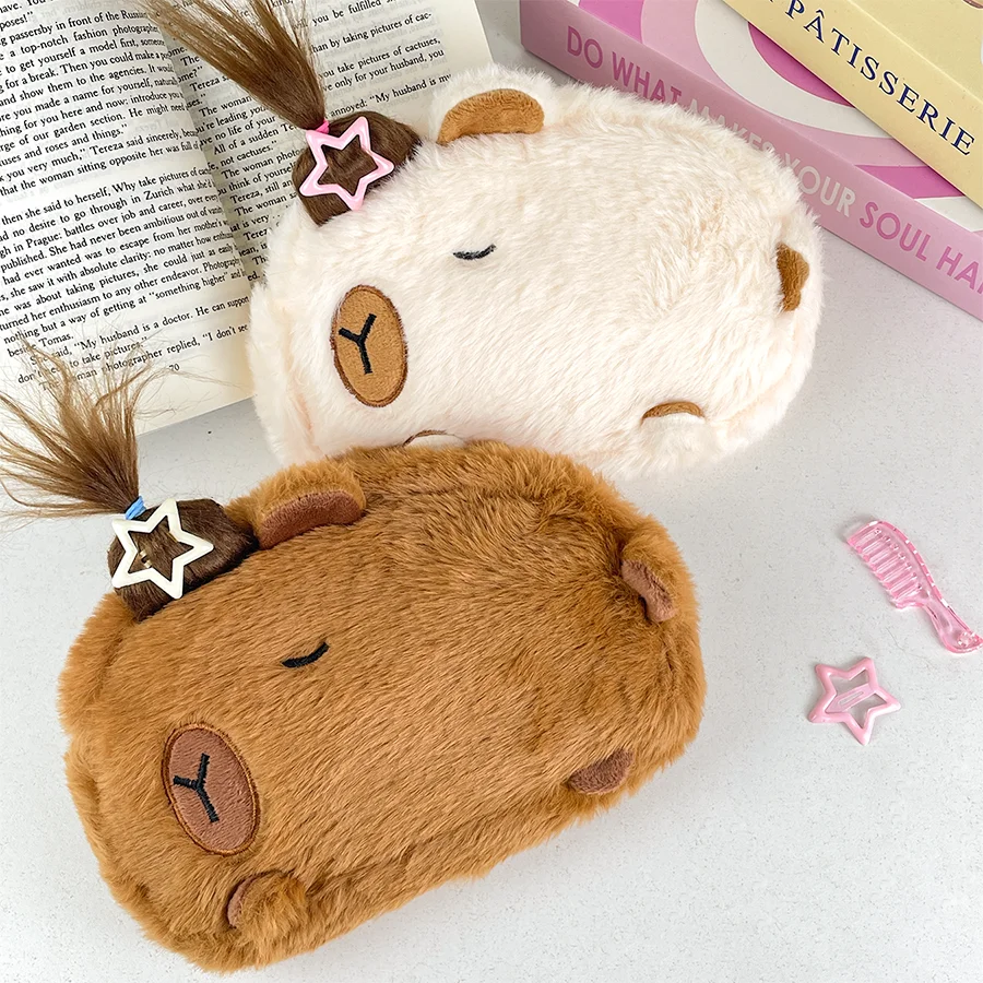 Cute plush capybara pencil storage bag cartoon animal student supplies pencil case case large capacity stationery bag