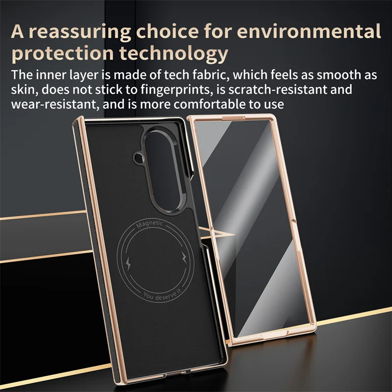 Luxury Genuine Leather Magnetic Phone Case with Hinge Screen Protector Film Cover