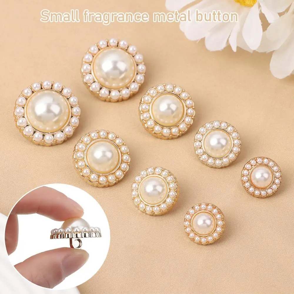 10Pcs Alloy Pearl Clothing Buttons DIY Clothing Sewing Button Needlework Handmade Accessories Decorative Sewing Accessories