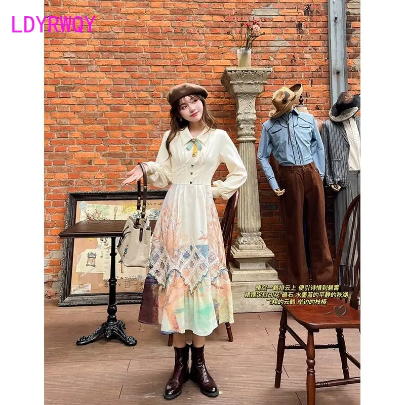 

Temperament waist tightened to show thin French dress female spring