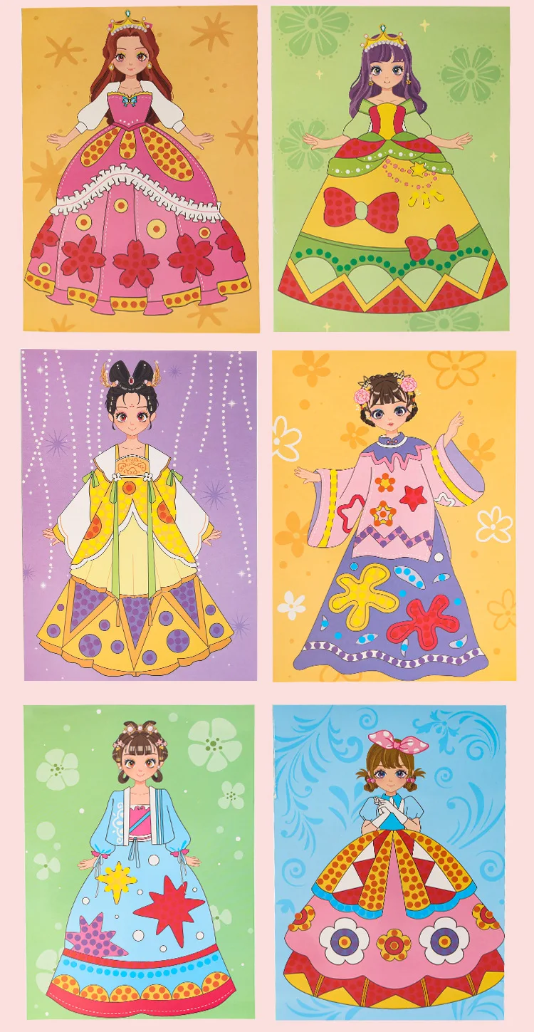 DIY Prinzessin Make-up Set Kawaii Färbung Kunst und Handwerk Kinder Mädchen Kinder Spielzeug Buch Liebhaber Geschenke Kunstbedarf Anziehaufkleber – Detail 6