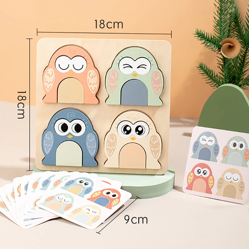 Owl Tangram Montessori Puzzles Toys Face Change Expression Shape Matching Games Intelligence Educational Wooden Toys for Kids 6