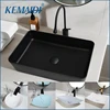 KEMAIDI Bathroom Sink Faucet Set Rectangle 24"x16" Big Black Vessel Sinks for Bathroom Hotel Vanity Sink Above Counter Basin 1
