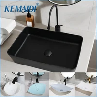 KEMAIDI Bathroom Sink Faucet Set Rectangle 24"x16" Big Black Vessel Sinks for Bathroom Hotel Vanity Sink Above Counter Basin 1
