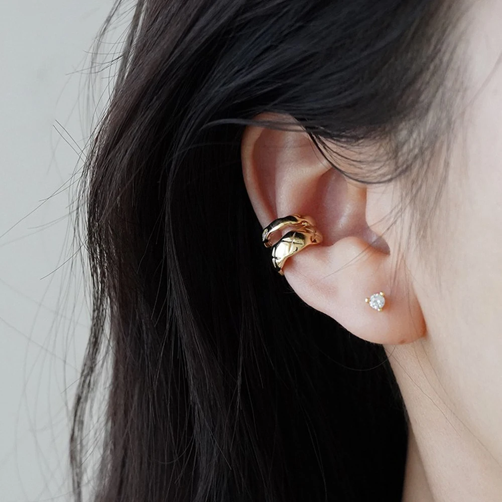 여성용 후프 이어 커프 귀걸이 클립, 2024 트렌드, 반짝이는 라인석 크리스탈, 한국 패션, 보호 주얼리 액세서리, 골드 컬러, 신상