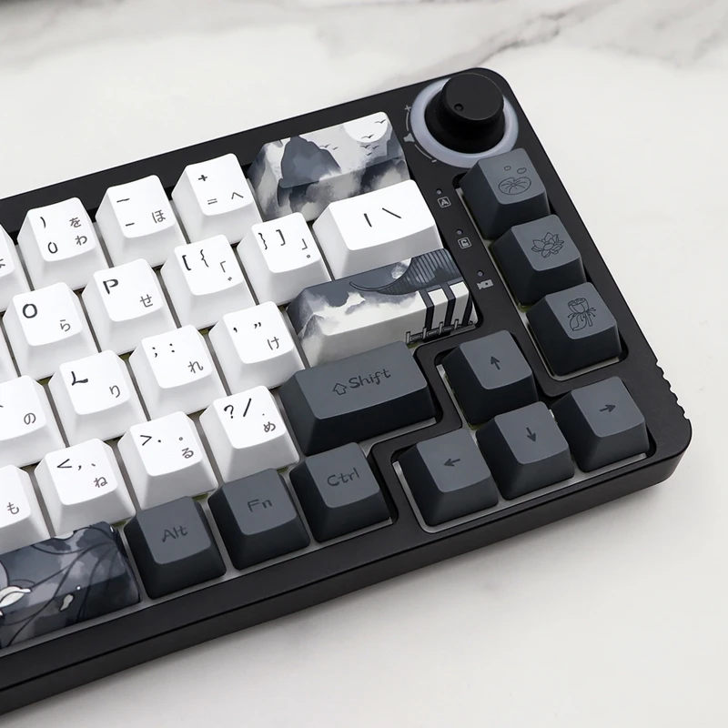 Elegante Ink Lotus Keycap Oem Altura 140 Teclas Keycaps para Interruptores mx Gk61 Rk61 68 980 108 Iso Key Dye Subb Japonês - Imagem 5