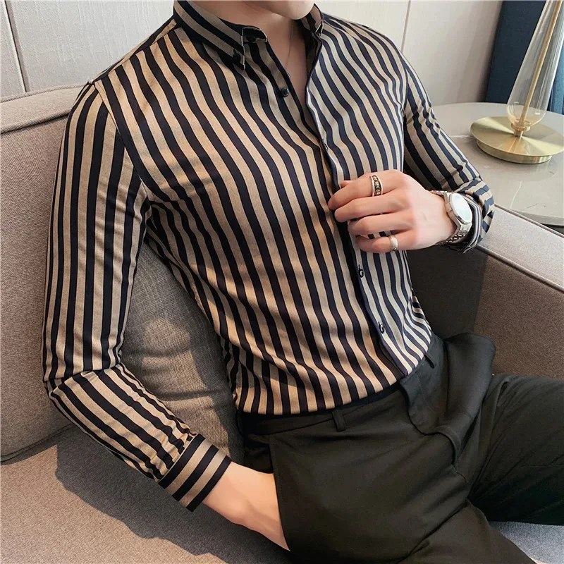 

Camisas De Hombre High Quality Men's Shirt Korean Luxury Clothing Summer Long Sleeve Striped Shirts for Men Slim Fit Blouses