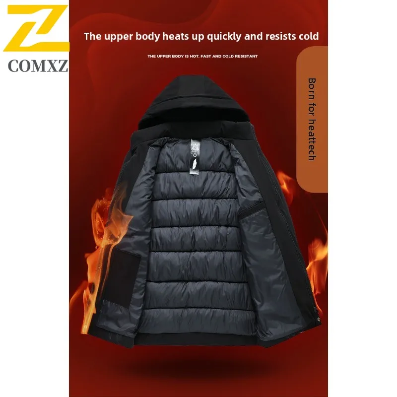 Men Outdoor Hood Jacket Winter Thermal Parka Thickened Windproof Coat Cold Weather  Waterproof Fleece Lined Streetwear Overcoat