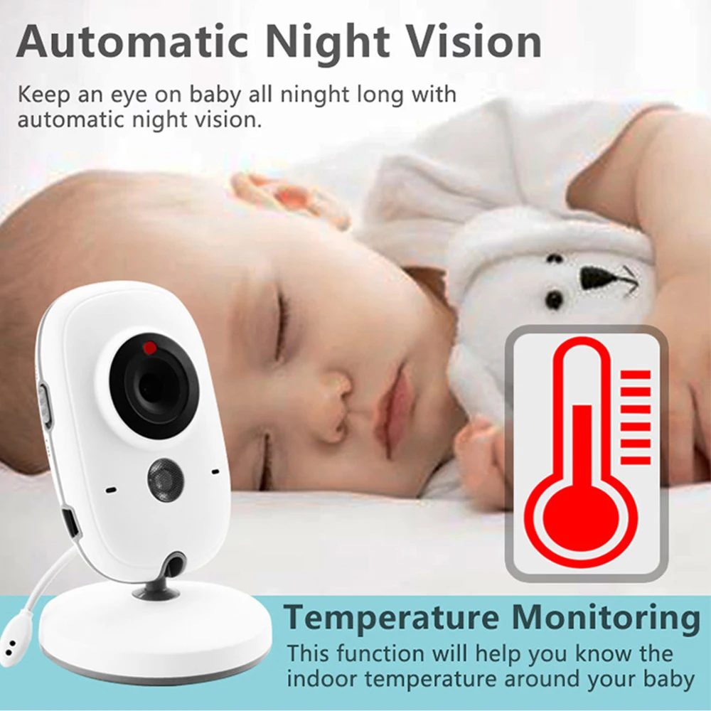 Video Baby Monitor 2.4G Wireless 3.2 Inches LCD Night Vision 2 Way Audio Talk Security Mother Kids Camera Babysitter VB603