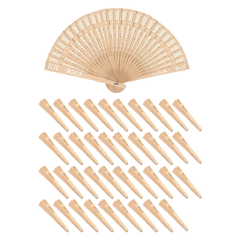 

40Piece Wooden Hand Fans 8 Inch Foldable Fans Wedding Hand Fans With Engraving Perfect For Birthdays,Home Decor,Wedding Parties