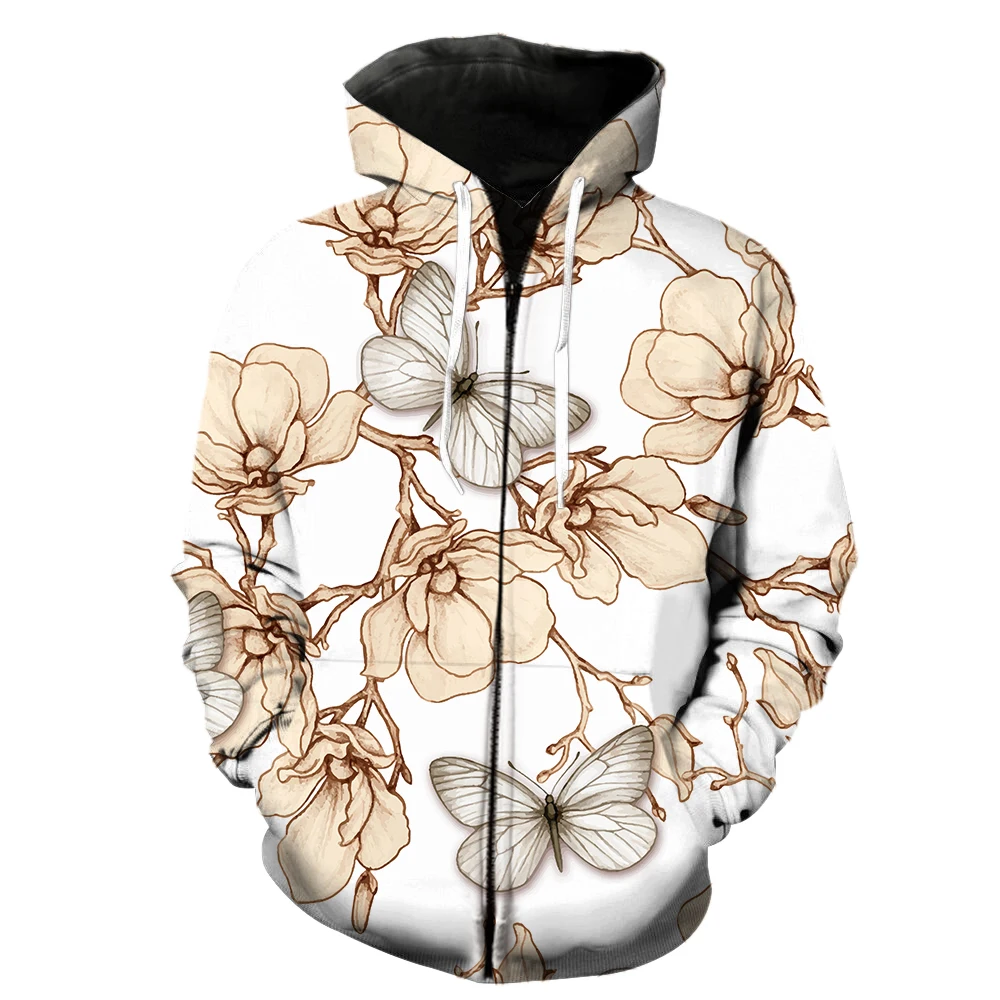 

Cartoon Butterfly Men's Zipper Hoodies Spring Harajuku Streetwear Sweatshirts Long Sleeve Teens Hip Hop Tops 3D Printed Cool