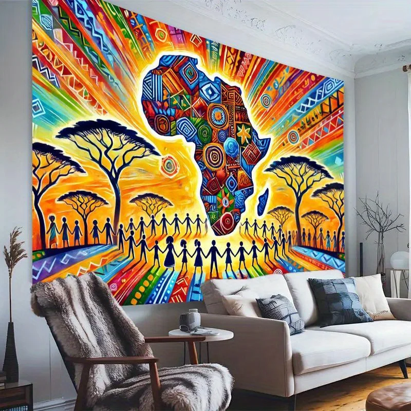 Hintergrundtuch für afrikanische Kulturunion-Fotografie – lebendiges afrikanisches Design mit Karte und Stammesmuster – Detail 2