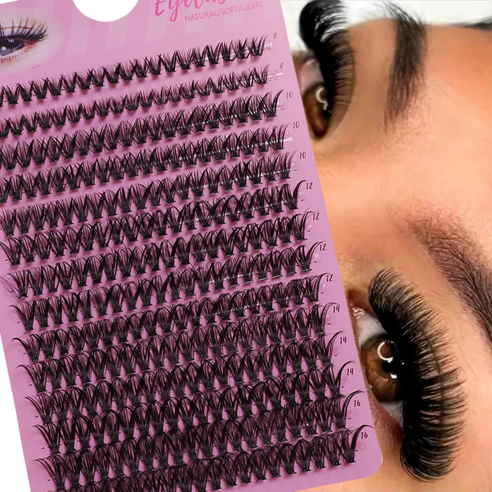 14pcs 40D 8-16mm mixed D-roll clustered eyelashes, single eyelash extension, soft and natural false eyelashes, DIY eyelash exten