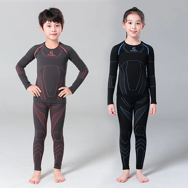 男の子と女の子のためのスキー下着スポーツウェア暖かい速乾性熱可塑性屋外スキー用子供用スノーボードの下着セットsk100