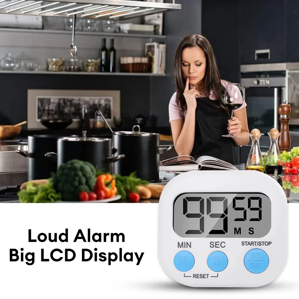 Kitchen Timer Magnetic LCD Digital Countdown Cooking Timer with Stand Practical Cooking Baking Sports Alarm Clock Reminder Tools