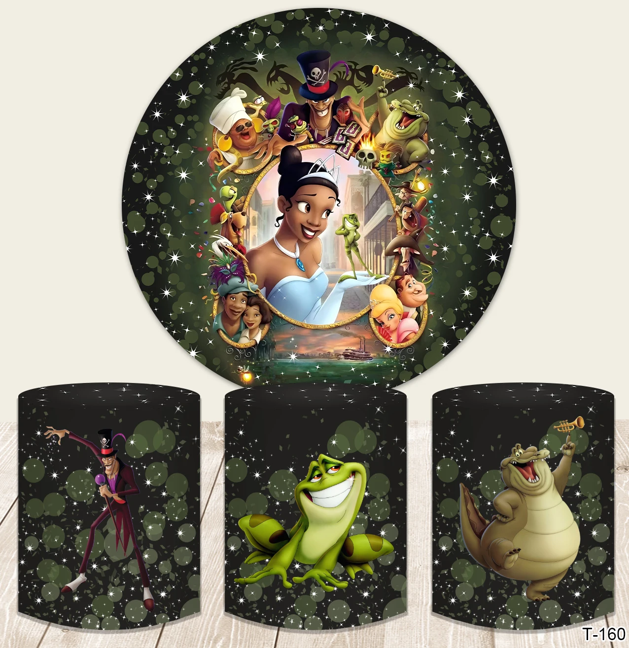 Cartoon Princess Tiana Round Circle Fondale Cover Per Ragazza Birthday Party Decor Prince And Frog Cilindro Piedistallo Copre Banner