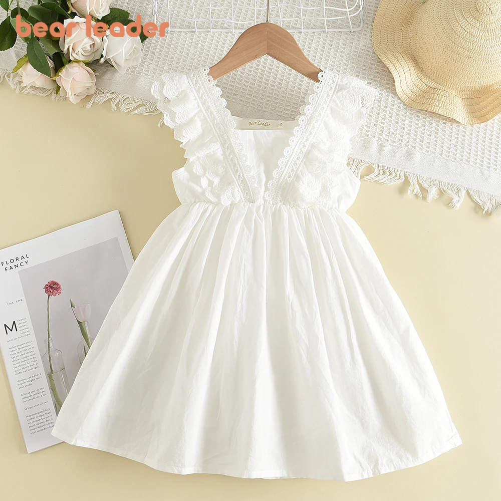 Bear Leader Kids Girls Dresses Summer Lace Princess Dresses Children Solid color Clothing Baby Wedding Party Vestidos girls dress princess costume kids clothes