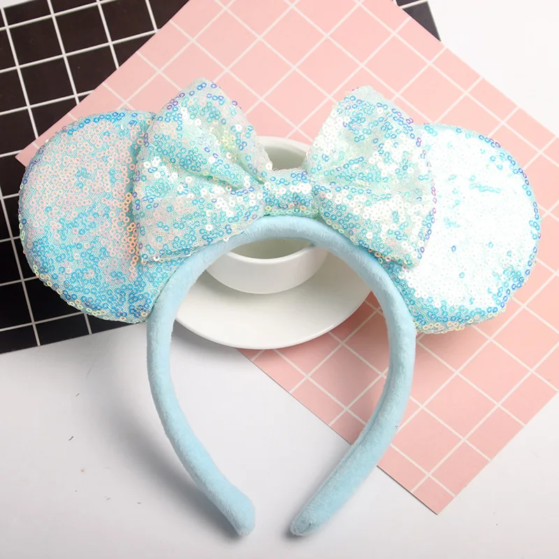 

Cute Shiny Sequins Mickey Ear Headband For Girl Princess Pink Blue Hairband Kid Hair Accessories For Women Cartoon Headwear