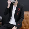 New explosive spring slim casual handsome embroidery pattern all matching style single west personality fashion men's clothing 4