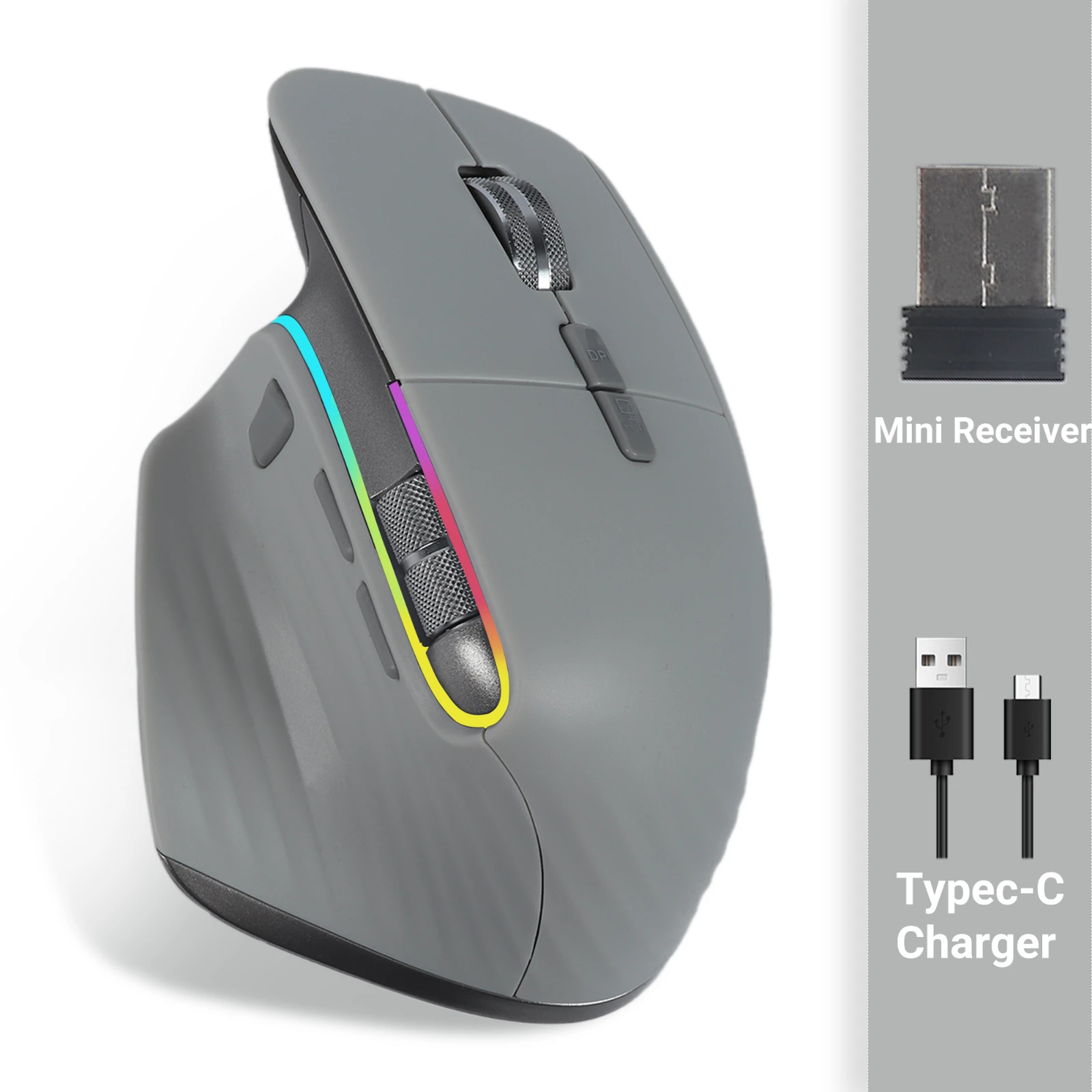 Mouse para Jogos sem Fio Tri-mode Bluetooth 2.4g Ergonômico Usb-c Rgb Recarregável Ratos para Laptop pc Tablet 5dpi