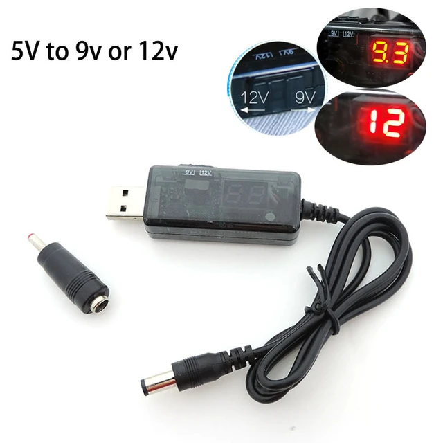 USB 5V to DC 9V/12V Charging Cable with LED Display