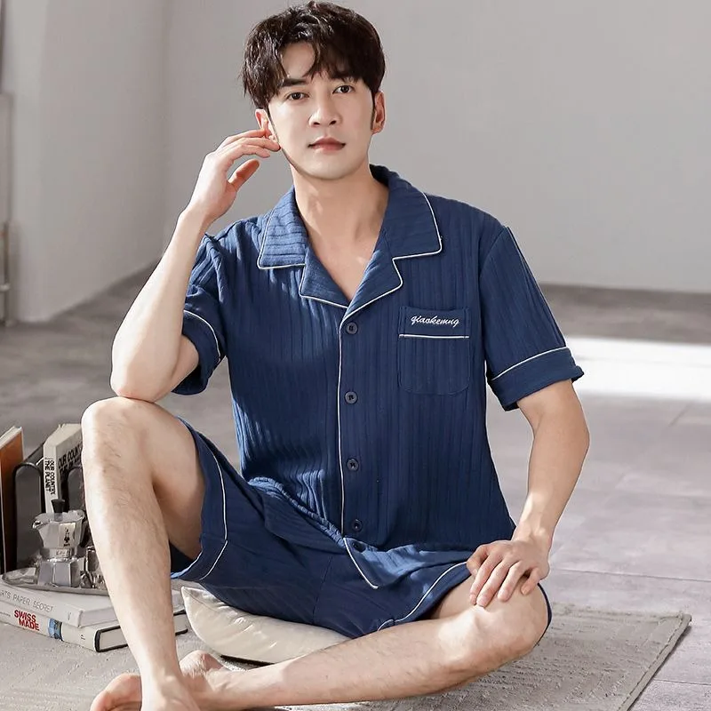 Cotton Men's Pajamas Summer Short Sleeve Shorts Thin Large Size Loose High-end Loungewear Set Cool Latest Trend Casual Sleepwear